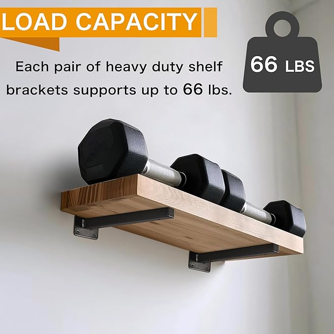 6 Pcs Black Shelf Bracket 10 Inch Heavy Duty Brackets for Shelf Metal Wall Floating Shelving Brackets Industrial Shelf Brackets for Space Saving