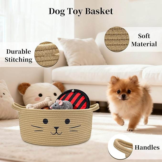 Large Cat Toy Basket - Baskets for Gifts Empty for Baby Shower Baby Baskets for Nursery Cute Woven Rope Storage Basket for Home Decor, Dog Toy Basket Jute Easter basket, 13" D x 6" H