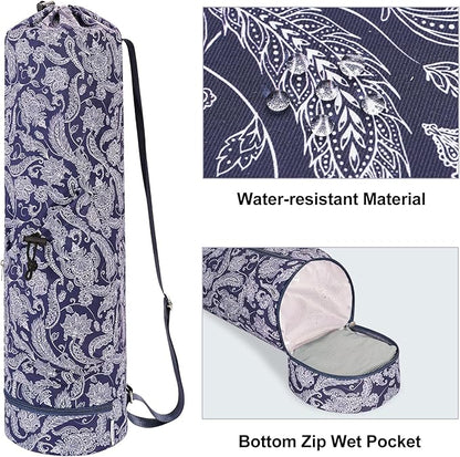 sportsnew Yoga Mat Bag with Water Bottle Pocket and Bottom Wet Pocket, Exercise Yoga Mat Carrier Multi-Functional Storage Bag, Patent pending