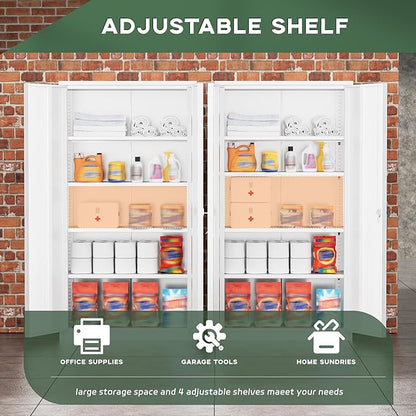 Greenvelly Metal Garage Storage Cabinet with Doors and Adjustable Shelves,72" Steel Lockable File Cabinet for Home Office,Garage,School(White,36" W x 18" D)