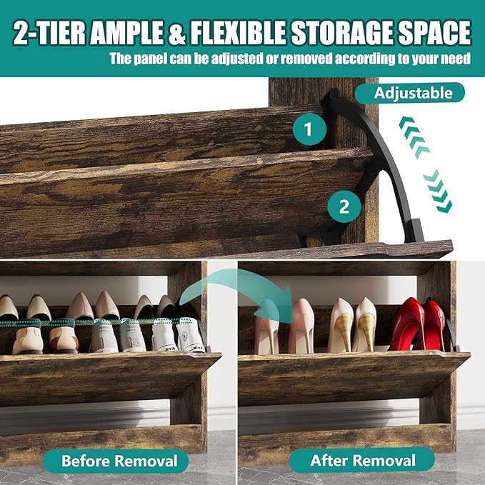 Shoe Storage Cabinet for Entryway with 4 Flip Drawers, Sturdy Wood Hidden Shoe Storage, Freestanding Narrow Slim Shoe Organizer for Front Door Entrance, Living Room, Hallway, Bedroom, Brown