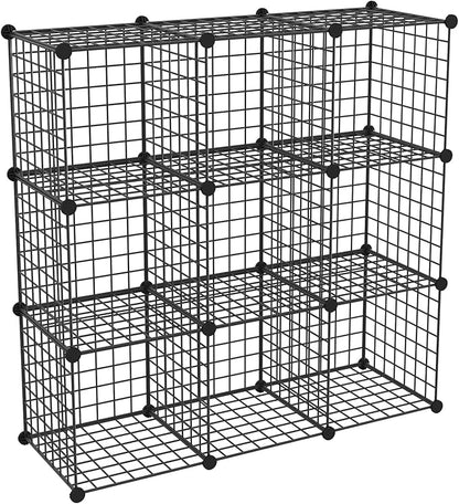 HUBSON Wire Cube Storage Organizer, Book/Toy/Craft/Potted Plants and petCloset Organizers and Storage Shelves, 9-Cube Freely Combinable Metal Grids Storage Shelf,Black Iron