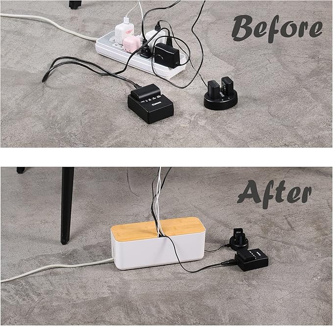 Changsuo Cable Management Box Small White, Extension Cord Organizer for Power Stripe Surge Protector Wire Management Concealer Cover Hider for Desktop Home Office Kitchen (White)