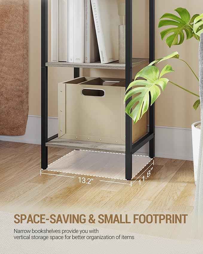 Bookshelf Bookcase Narrow Bookcase Shelf Organizer with Steel Frame for Study Living Room Bedroom Kitchen Home Office Industrial Bookshelf 6-Tier Greige BC56005B