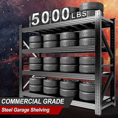 4-Tier Heavy Duty Garage Shelving Unit, 5000lbs Adjustable Garage Shelves 71" W x 24" D x 71" H Metal Shelving, Utility Rack Shelf, Industrial Shelve Units for Storage Warehouse Pantry Closet