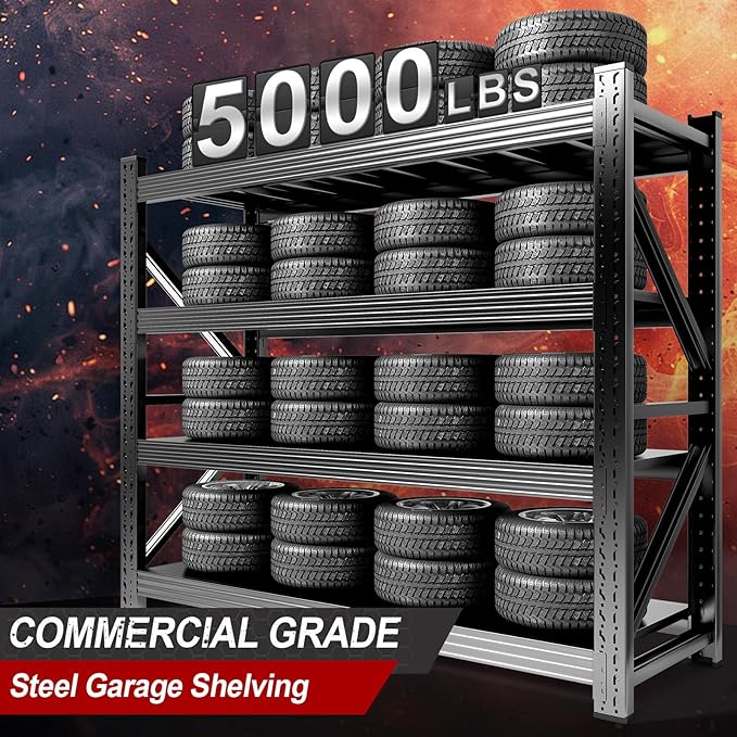 5000LBS Storage Shelves, 4 Tier Adjustable Industrial Garage Shelving, Heavy Duty 63" W x 24" D x 63" H Metal Shelving Unit, Utility Rack Shelf for Storage, Warehouse, Pantry, Workshop