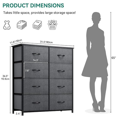 YITAHOME Fabric Dresser Drawer, Tall Storage with 8 Drawers, Dresser & Chest of Drawers, Storage Drawer Organizer for Closet, Living Room, Closets