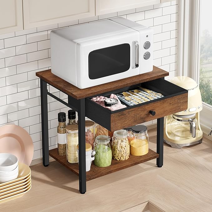 Printer Stand with Storage Drawer, 2-Tier Under Desk Printer Table, Shelf for Home Office, Living Room, Bedroom, Bathroom,Brown
