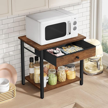 Printer Stand with Storage Drawer, 2-Tier Under Desk Printer Table, Shelf for Home Office, Living Room, Bedroom, Bathroom,Brown