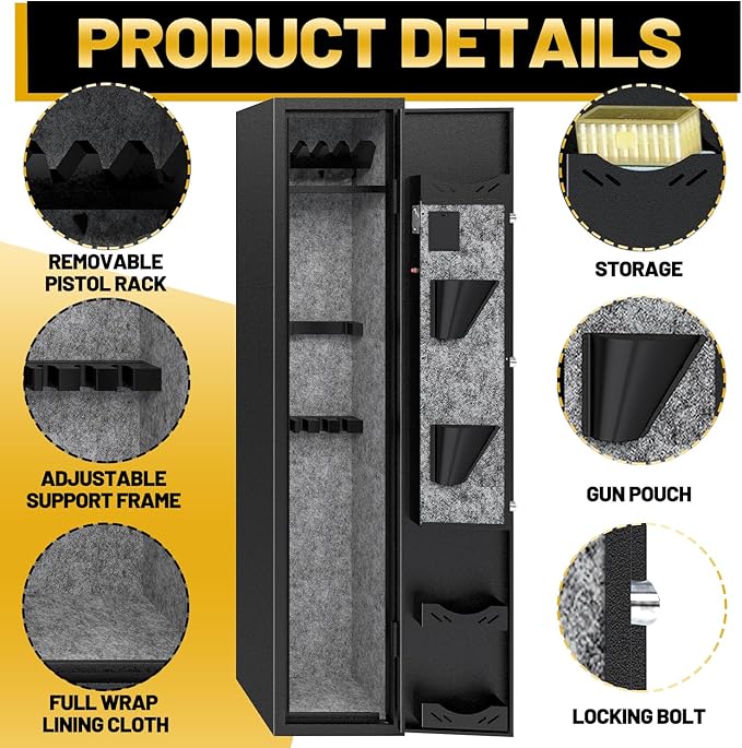KAER Rifle Safe Gun Safe, Gun Safes for Rifles and Shotguns,Electronic Biometric Gun Safes, with Digital Keypad/Lock/Removable Shelf for 4-5 Gun Safes for Home Rifles and Pistols,11.8" x11" x 54.3"