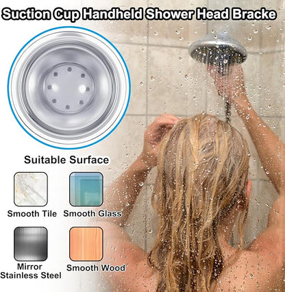 Adjustable Shower Head Holder, Suction Cup Handheld Shower Bracket, Removable Handheld, Wall Mounted (Silver)