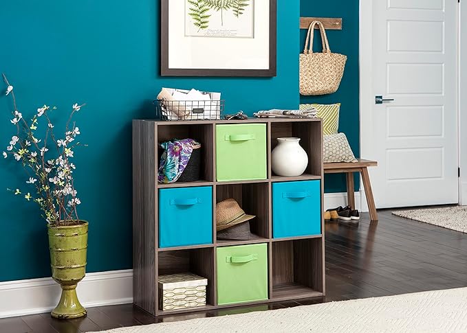 ClosetMaid Cubeicals 9 Cube Storage Shelf Organizer Bookshelf, Stackable, Square Shape, Easy Assembly, Wood, Natural Gray Finish