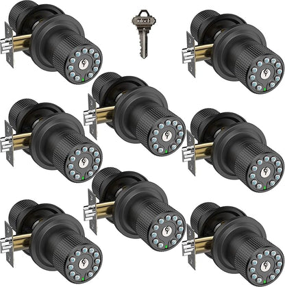 Smart Door Knob with Keypad and Key,Keyless Entry Door Lock with Rubber Grip, Auto Lock,50 User Code,Waterproof, Easy to Install and Program for Bedroom(Matte Black Same Key 8 Pack)