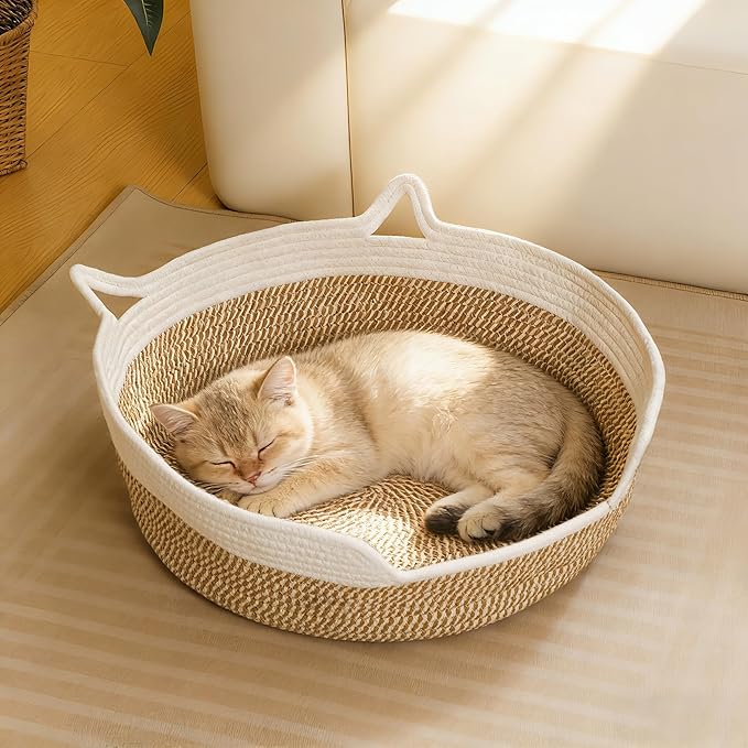 Cat Toy Basket, Cat Toy Box Organizer Baskets, Woven Cotton Rope Pet Puppy Dogs Cats Bed Toy Bin With Handle, Chew Toys Blankets Leashes Storage Baskets for All Pets - Puppies to Large