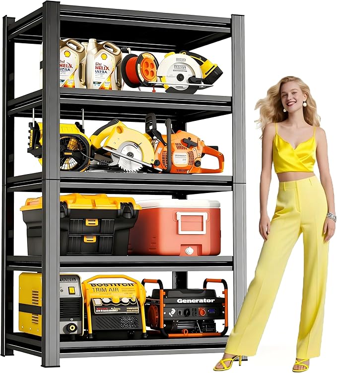 71"H x 32"W Metal Garage Shelving Unit, Heavy Duty Shelf 5-Tier, Adjustable Black Steel Storage Shelves, 3000 lbs Capacity Rack for Garage, Basement, Pantry & Warehouse, 71.2"H x 31.5"W X 13.8"D