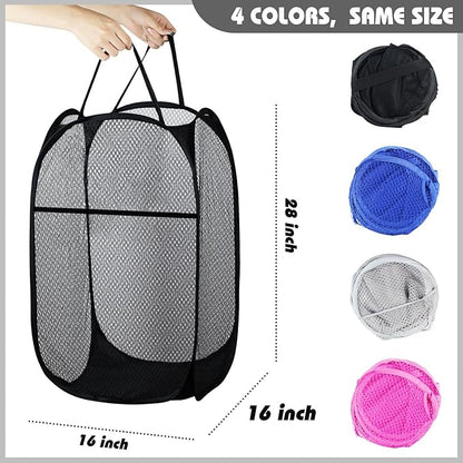 Collapsible Pop Up Laundry Hamper, Extra Large Mesh Foldable Laundry Basket, 28" x 16" x 16"(Black)