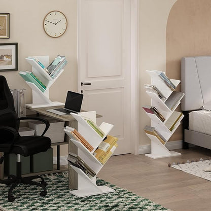 Furinno Tree Book Shelf, 7-Tier Bookshelf, Tree Bookcase for Room Decor, 8.4 x 15.7 x 39.4, for Living Room, Bedroom, Home Office, White