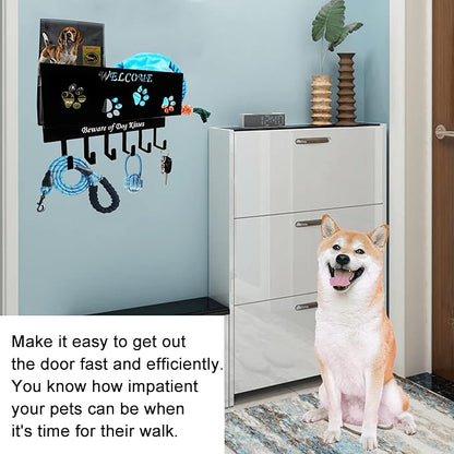 Dog Leash Holder for Wall, Storage and Mail Organizer, Key Holder Wall Mount With 6 Hooks - Leash, Stuff, Key, Letter, Sunglasses Organizer for Entryway, Farmhouse