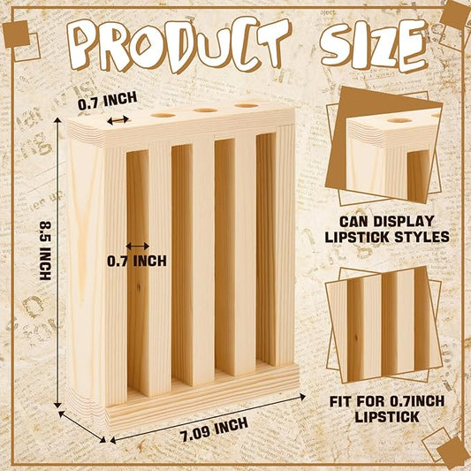 1 Pcs Wooden Lipsticks Holder 0.7 inch Lip Balm Tube Holder Lip Gloss Organizer Display Wood Lipsticks Tube Tower Organizer for Market Craft Booth Room Display (4 Slot)