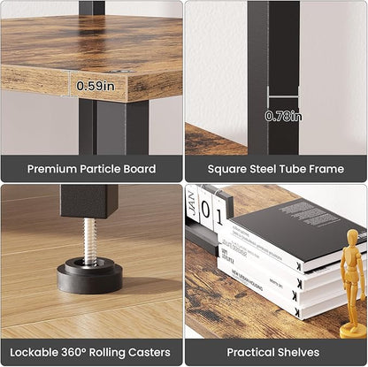Printer Stand with Charging Station, 49"Tall 4-Tier Printer Stand with Storage, Large Printer Table for Home Office, Kitchen, Living Room, PrinterCart Beside Desk for Printer, Scanner (Rustic Brown)