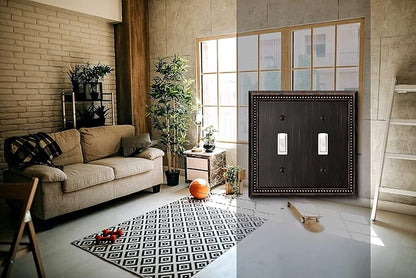 Henne Bery Sunken Pearls Heavy Duty Decorative Wall Plate Switch Plate Outlet Cover (Double Toggle, Aged Bronze)