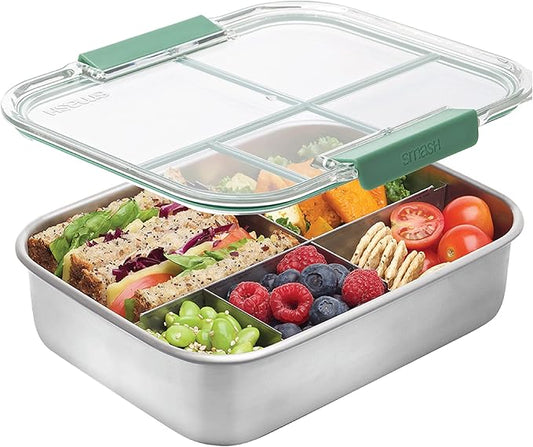Smash Stainless Steel Bento Lunch Box, 5 Compartments, Sage, 47.3 fl oz
