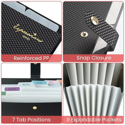 Sooez Accordion File Organizer, Letter Size Expanding File Folder with Labels, 8 Pocket Folders for Document, Portable Paper Bill Receipt Organizer for Home School Office Supplies, A4 Size, Grey