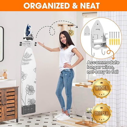 Wall Mount Iron,Ironing Board Hanger for Household Bathroom and Laundry Room, Electric Iron Holder with Hook-for Max 5.4" (White)