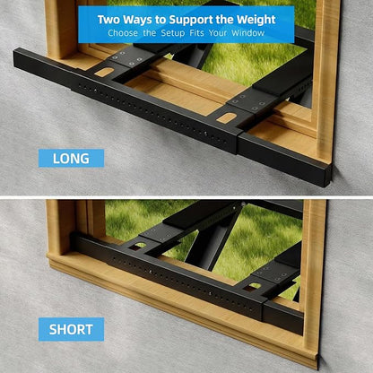 Window AC Support Bracket, No-Drill No-Tool Air Conditioner Support Bracket Adjustable Wall Mount, Heavy Duty Steel Holds Up to 300lbs, Fits Single Or Double Hung Windows, Black