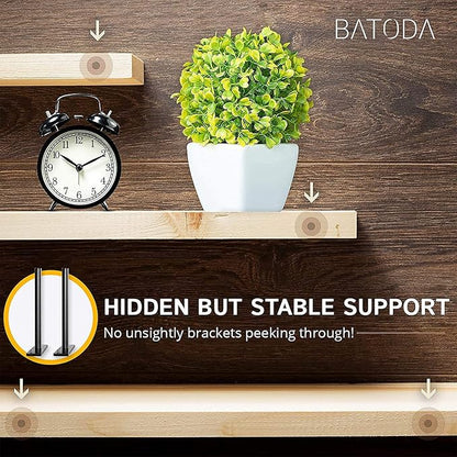 BATODA 6" Floating Shelf Bracket Heavy Duty (4 pcs) – Solid Steel Blind Shelf Supports - Hidden Brackets for Floating Wood Shelves - Blind Shelf Support - Shelving Mounting Hardware Included (Pack 4)