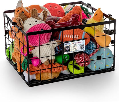 Dog Toy Basket, Dog Toy Storage Bin for Pet,Medium Toy Box for Dogs,Metal Storage Box with Handles,Toy Storage Organizer,Dog Toy Organizer Holder Boxes for Living Room（Black）