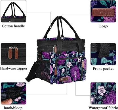 MIYCOO Lunch Bag & Lunch Box for Women Men, Double Deck Leakproof Insulated Soft Large Adult Camping Cooler bag for Work, Beach, Picnic, Travel (Purple Flower, 15L)