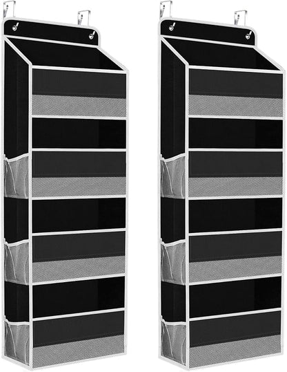 2 Pack Over The Door Organizer, Hanging Storage Organizer with Clear Window, 40lb Ultra Sturdy Large Capacity Room Organizer for Pantry Laundry Bathroom Nursery Closet (Black)