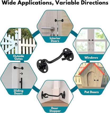 Rainspire (2 Pack) 3 Inch Privacy Hook and Eye Latch for Barn Door, Stainless Steel Gate Latch Barn Door Lock Cabin Hooks for Gate Shutters Window Slide Barn Shed Cabinet Bathroom, Black
