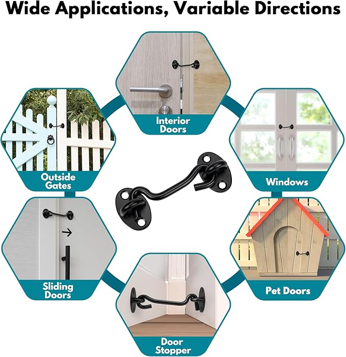 Rainspire (2 Pack) Privacy Hook and Eye Latch for Barn Door, Stainless Steel Gate Latch Barn Door Lock Cabin Hooks for Gate Shutters Window Slide Barn Shed Cabinet Bathroom (Black, 4 Inch)