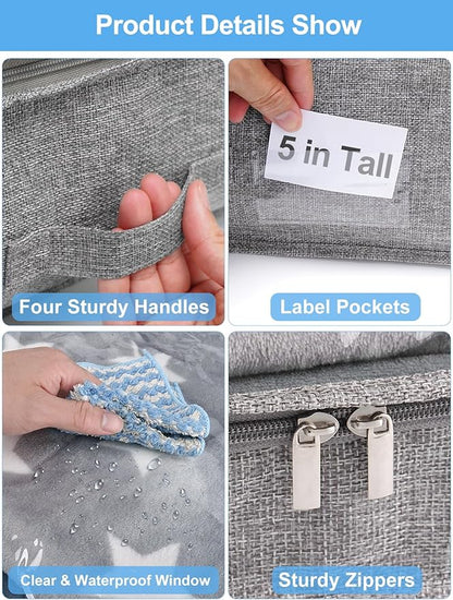 punemi 5 Inches High Low Profile Under Bed Storage Containers，No-Structure,Soft Fabric Zippered Underbed Storage bins for Clothes and Blankets— Fits Under Crib, Couch or Dorm bed,2-Pack,Grey