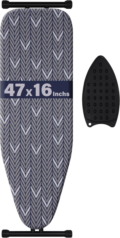 Ironing Board Full Size, Metal Construction Iron Board with Extra Thick Heavy Duty Padded Cover, Stable Structure, Anti-Skid Feet (47x16)