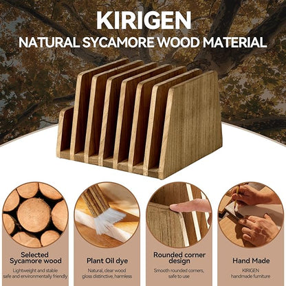 KIRIGEN Wood File Mail Organizer 7 Slots File Paper Holder Desktop Wood Document Letter Holder Organizer for Home Office Brown (7KWJJ-DBR)