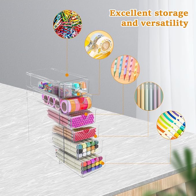 Makeup Organizer, Desk Organizer, Drawer Organizer Makeup Hair Accessories Organizer with 5/6 Sliding Drawers Large Capacity Drawer Storage for Cosmetic Jewelry Pen Stationary (6 layers)