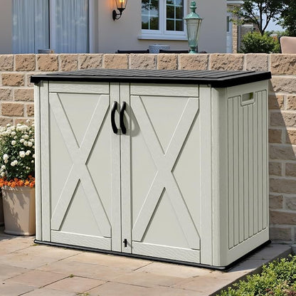 Patiowell 25 Cu.ft Outdoor Storage Cabinet with Lockable Door, Waterproof Horizontal Storage Shed for Tools and Patio Furniture, All-Weather Resin Shed Easy Assemble for Pool or Backyards, Brown