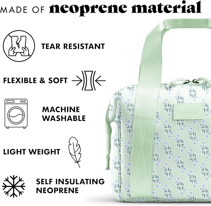 Fit & Fresh Neoprene Lunch Bag For Women, Insulated Womens Lunch Bag For Work, Tear & Stain Resistant Large Lunch Box For Women With Containers and Ice, Machine Washable Remi Bag, Sage Flower