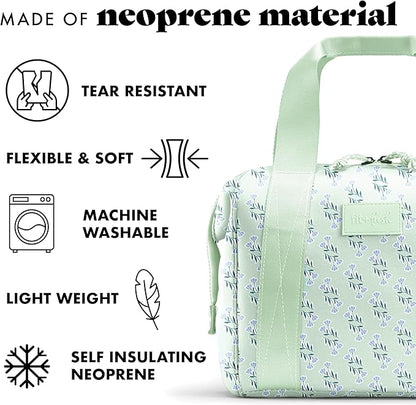 Fit & Fresh Neoprene Lunch Bag For Women, Insulated Womens Lunch Bag For Work, Tear & Stain Resistant Large Lunch Box For Women With Containers and Ice, Machine Washable Remi Bag, Sage Flower