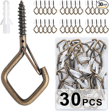 30 PCS Cup Screw-in Hanger Hooks with Safety Buckle, Windproof Screw Hooks Perfect for Hanging Outdoor String Lights, Plants, and Patio Lights,for Ceiling and Wall Mount, 2.2 Inches in Bronze