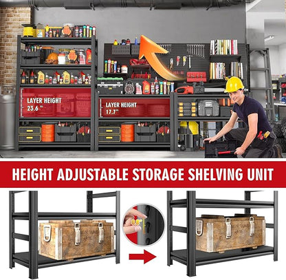 Metal Garage Shelving Unit,Heavy Duty 5-Tier Adjustable Storage Shelves,3000 lbs Capacity,Industrial Shelves for Heavy Tools and Equipment,for Garage,Basement (Black, 47.2" Wx18 Dx78 H)
