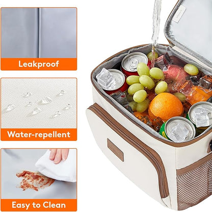 Lifewit Reusable Insulated Lunch Bag, Portable Cooler Freezable Soft Lunchbox Leakproof with Adjustable Shoulder Strap for Men Women Adult for Work Picnic or Travel, 9L 12 Can, Cream