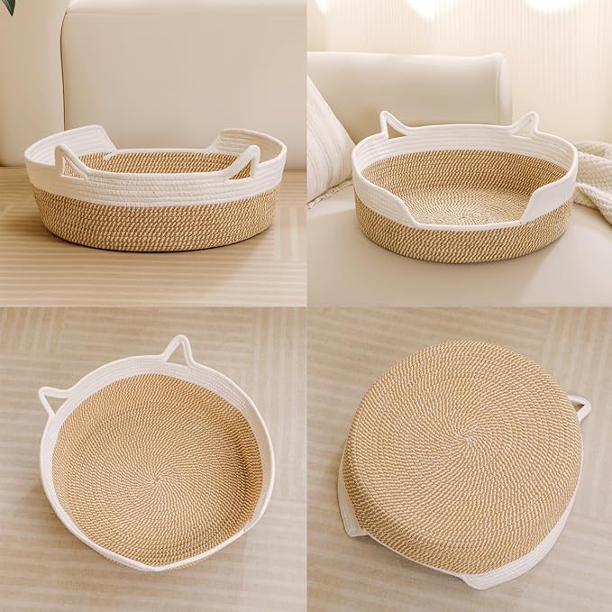 Cat Toy Basket, Cat Toy Box Organizer Baskets, Woven Cotton Rope Pet Puppy Dogs Cats Bed Toy Bin With Handle, Chew Toys Blankets Leashes Storage Baskets for All Pets - Puppies to Large