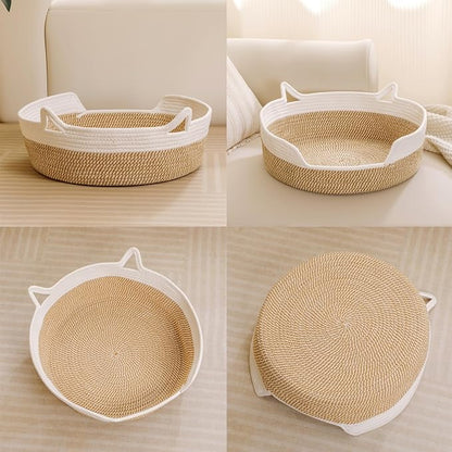 Cat Toy Basket, Cat Toy Box Organizer Baskets, Woven Cotton Rope Pet Puppy Dogs Cats Bed Toy Bin With Handle, Chew Toys Blankets Leashes Storage Baskets for All Pets - Puppies to Large