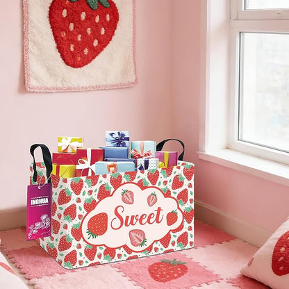 Rectangular Storage Basket Fabric Organizer Bin for Toys,Books,Clothes,Gifts,Pets-Perfect for Home,Office,Nursery,Dorm,Shelf(Rec-strawberry)