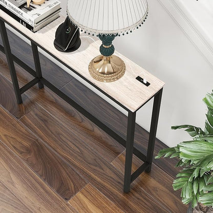 HOMERECOMMEND 70.8 Inch Console Table with USB Ports, Sofa Table with Charging Station, Narrow Entryway Table, Skinny Hallway Table,Maple