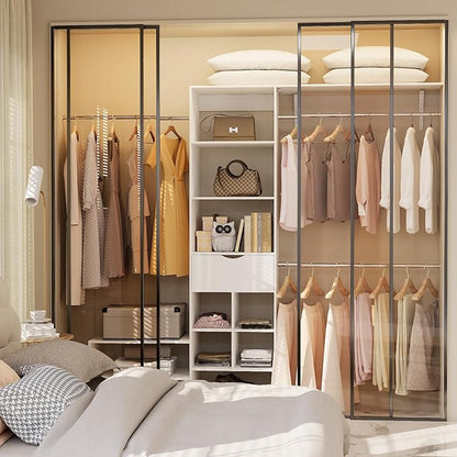 8ft Closet System with Drawers, 99 Inches Walk in Closet Organizer System with 3 Hanging Rods, Adjustable Built in Closets Systems, Sturdy Closets Insert, Easy Assembly, Max Load 1000 Lbs, White